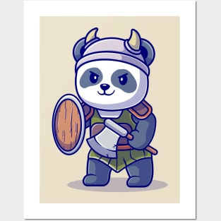 Cute Panda Knight Viking Cartoon Posters and Art